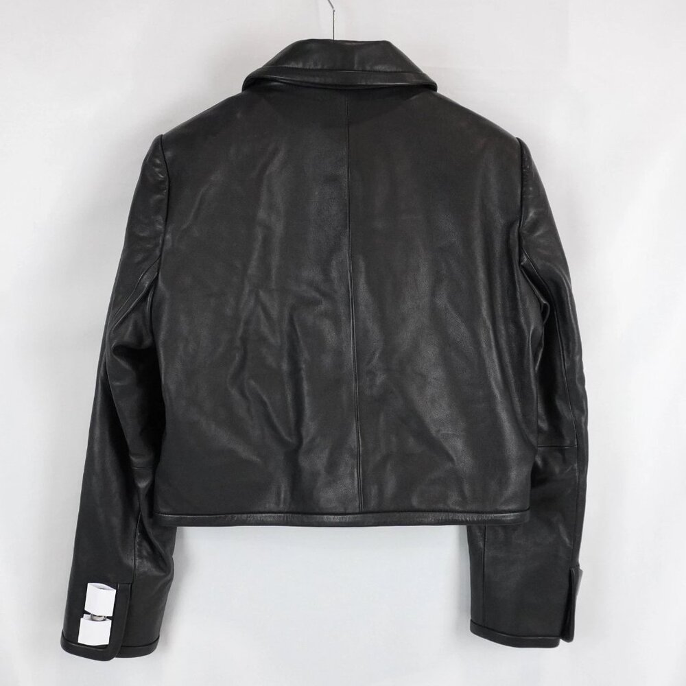 ba&sh Alexia Structured Cropped Leather Jacket in Black With Button Closure - Picture 4 of 12